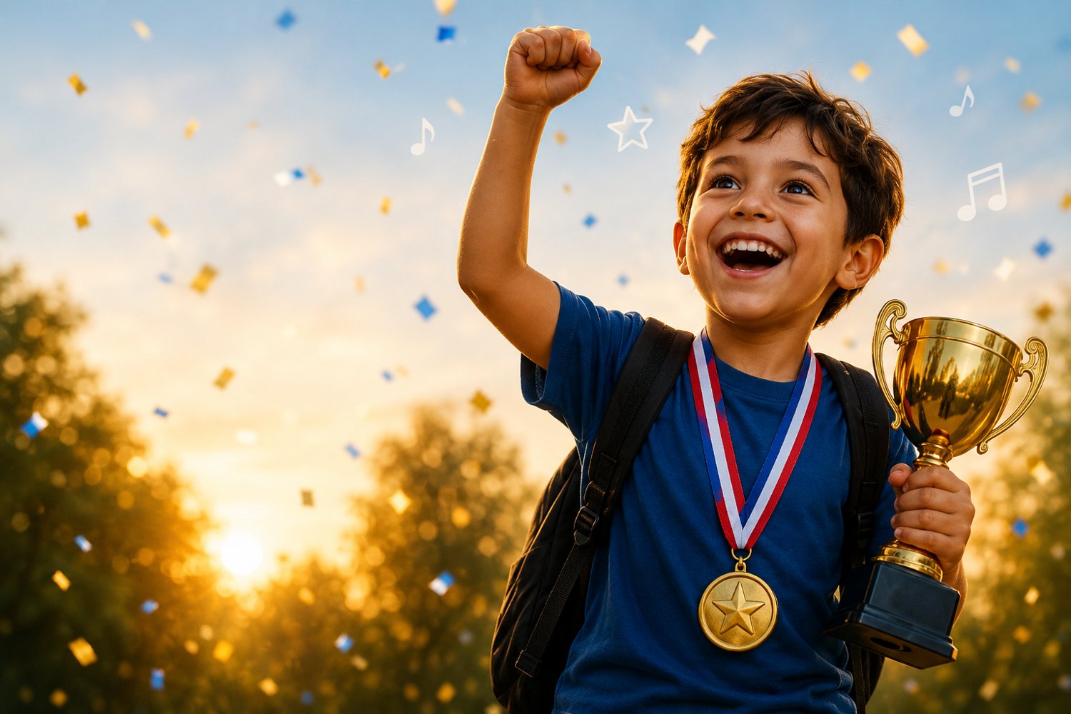 Smiling child celebrating a big achievement